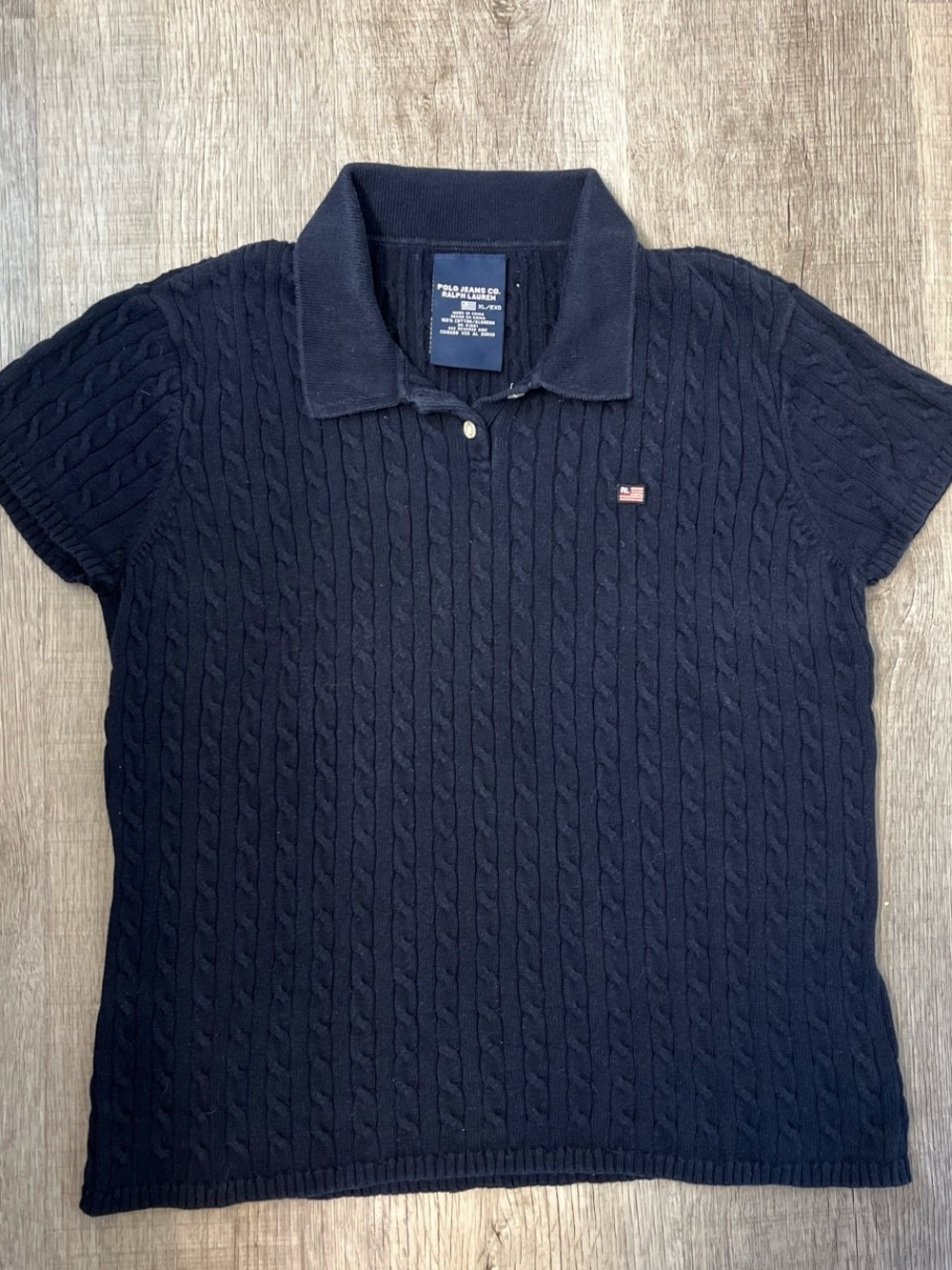 Polo by Ralph Lauren Navy Cable-Knit Polo V-Neck Sweater